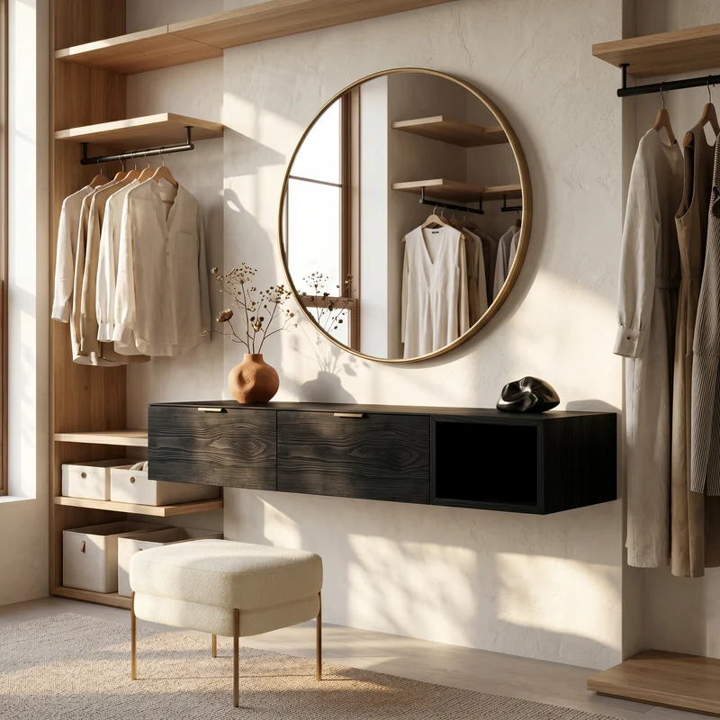 Modern Wall Mounted Dressing Table With Built In Storage For Bedroom SINLSABDT090