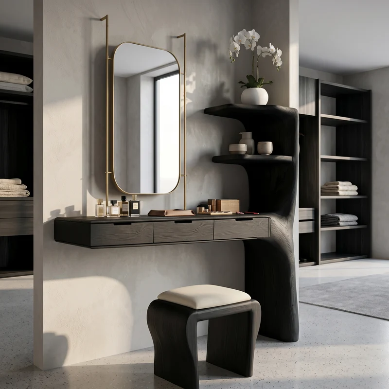 Organic Dressing Table With Built In Storage Shelves For Bedroom And Dressing Room SINLSABDT087