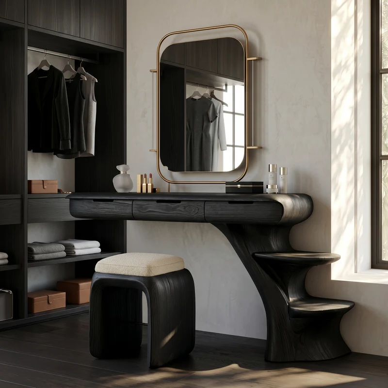 Sculptural Dressing Table With Open Storage Shelves For Bedroom SINLSABDT086