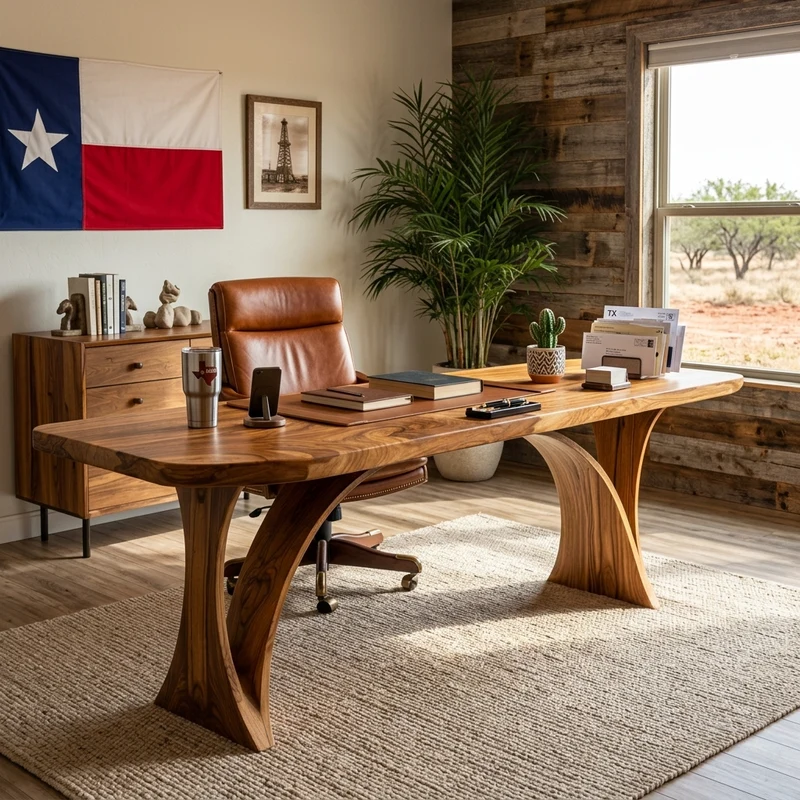Handmade Wooden Desk With Unique Curved Base For Workspace RTTHTTDE076