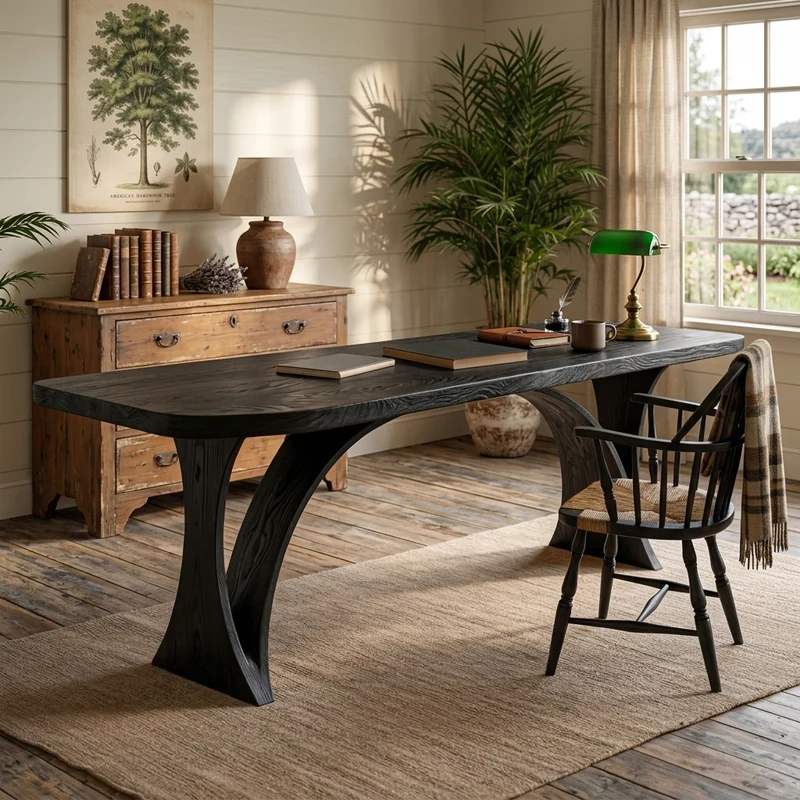 Handmade Wooden Desk With Unique Curved Base For Workspace RTTHTTDE076