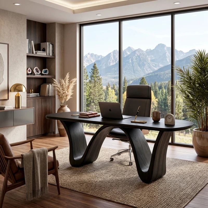 Modern Wooden Desk With Curved Base For Home Office RTTHTTDE074