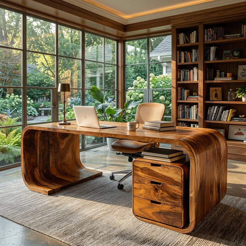 Modern Wooden Desk With Curved Base For Home Office RTTHTTDE067