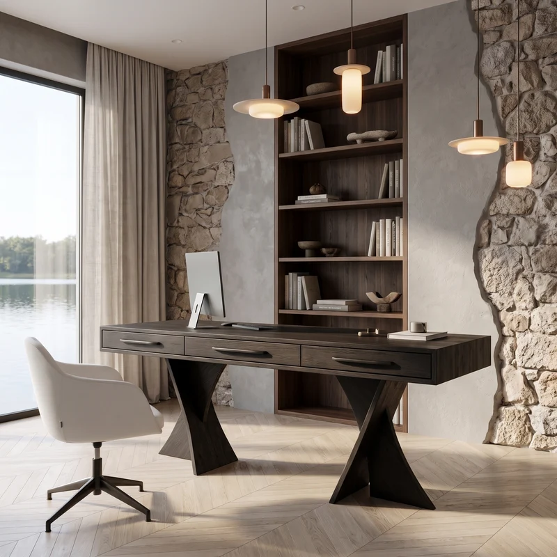 Minimalist X Frame Desk Solid Wood Computer Desk For Home Office SINLHADE163