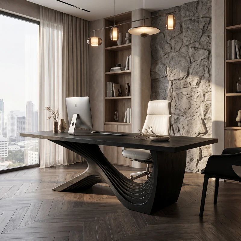 Organic Curved Base Desk Wooden Writing Desk For Home Office SINLHADE162