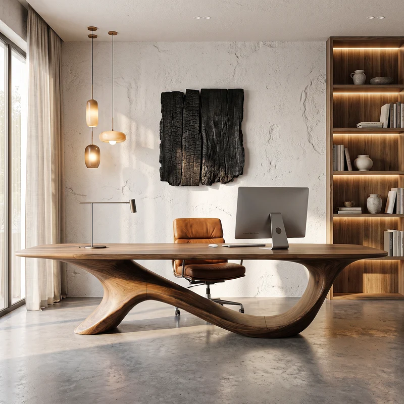 Modern Sculptural Base Desk Solid Wood Desk For Workspace SINLHADE160