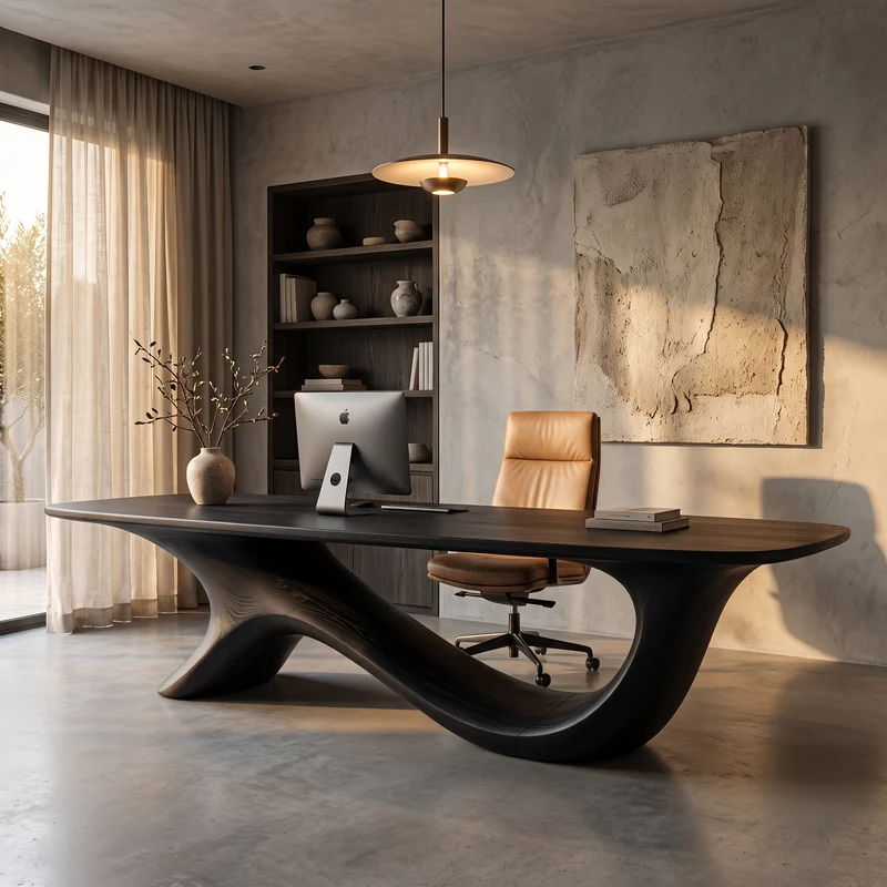 Modern Sculptural Base Desk Solid Wood Desk For Workspace SINLHADE160