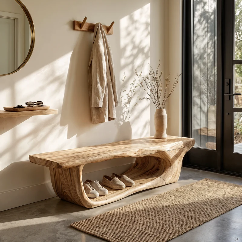 Organic Shoe Bench With Open Shoe Storage For Entryway SINLKISB099