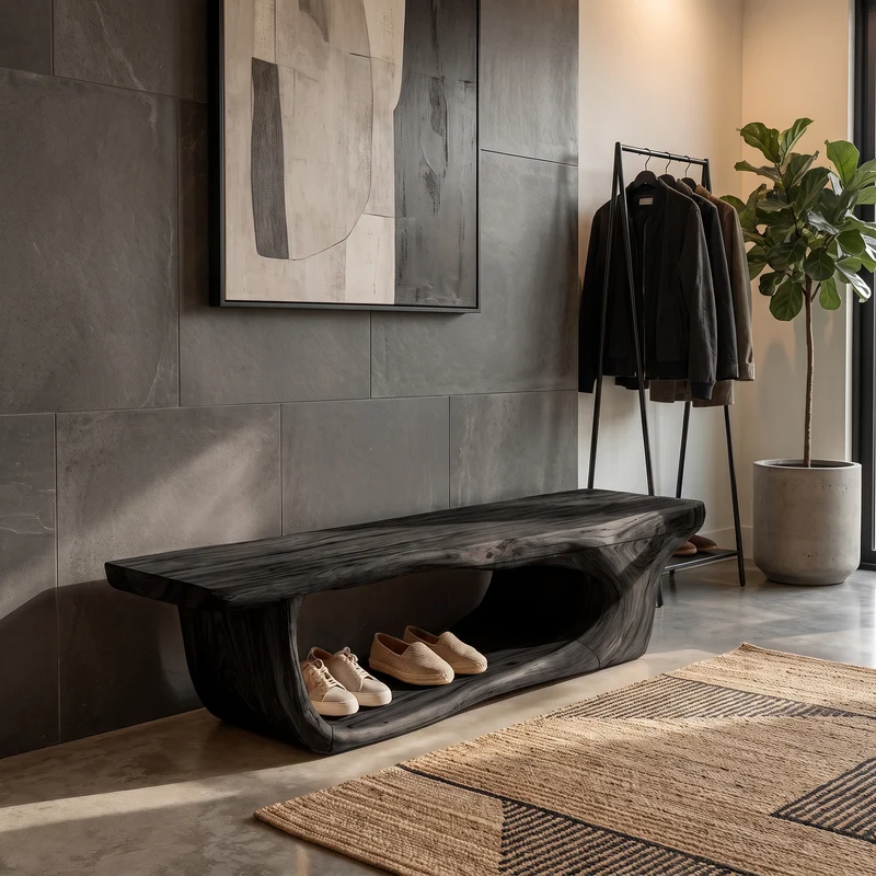 Organic Shoe Bench With Open Shoe Storage For Entryway SINLKISB099