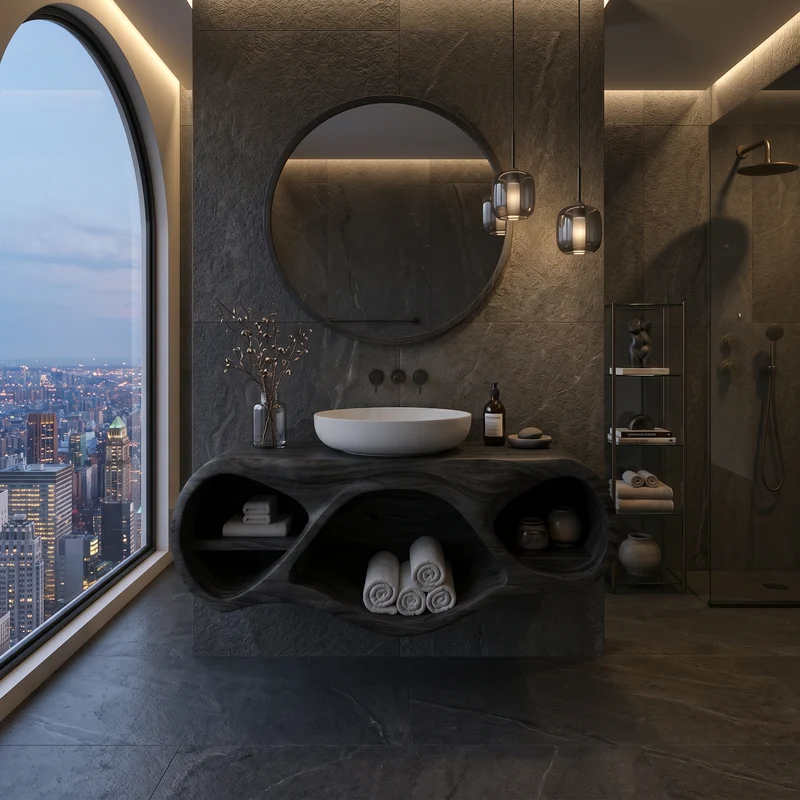 Organic Bathroom Vanity With Oval Open Shelves For Spa Bathroom RTTHTTBRV024