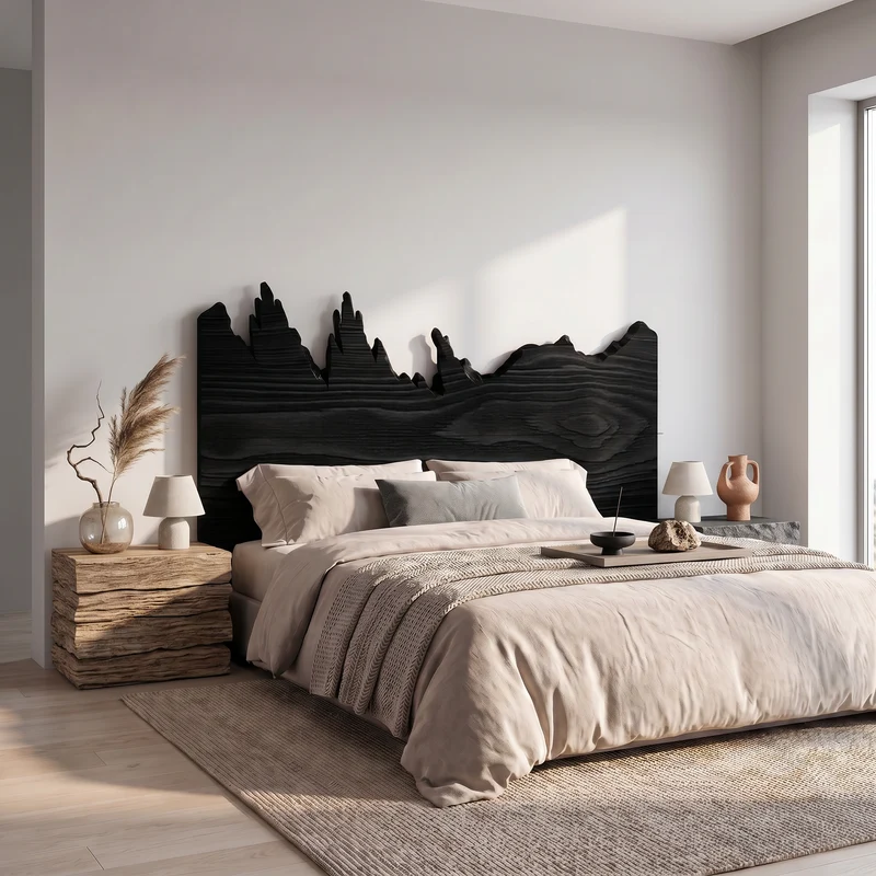 Rustic Mountain Ridge Headboard Wooden Bed Headboard For Bedroom SINLSAHB066