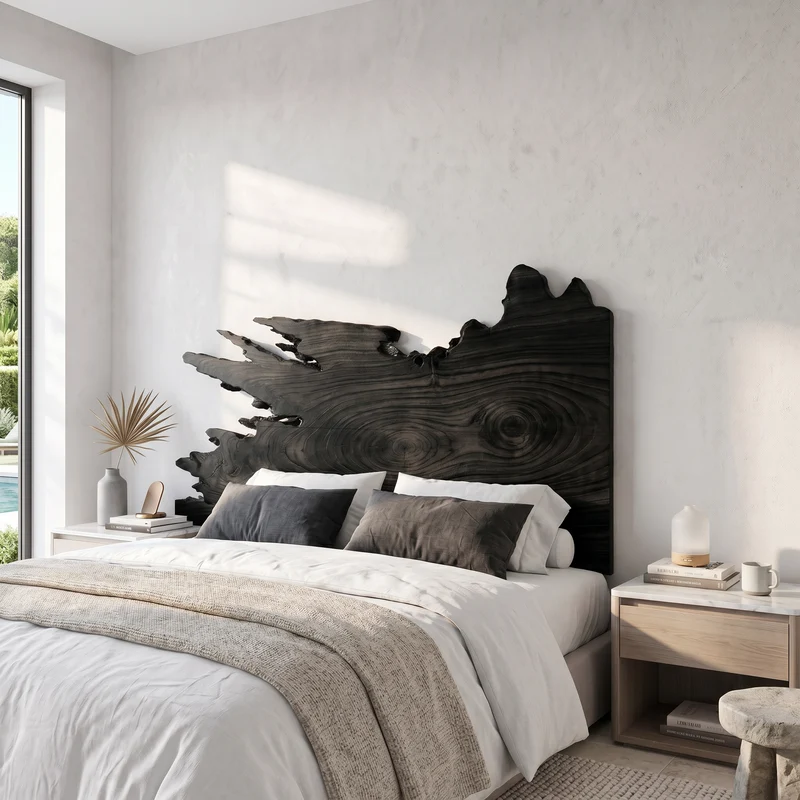 Organic Split Edge Headboard Wooden Bed Headboard For Bedroom SINLSAHB059