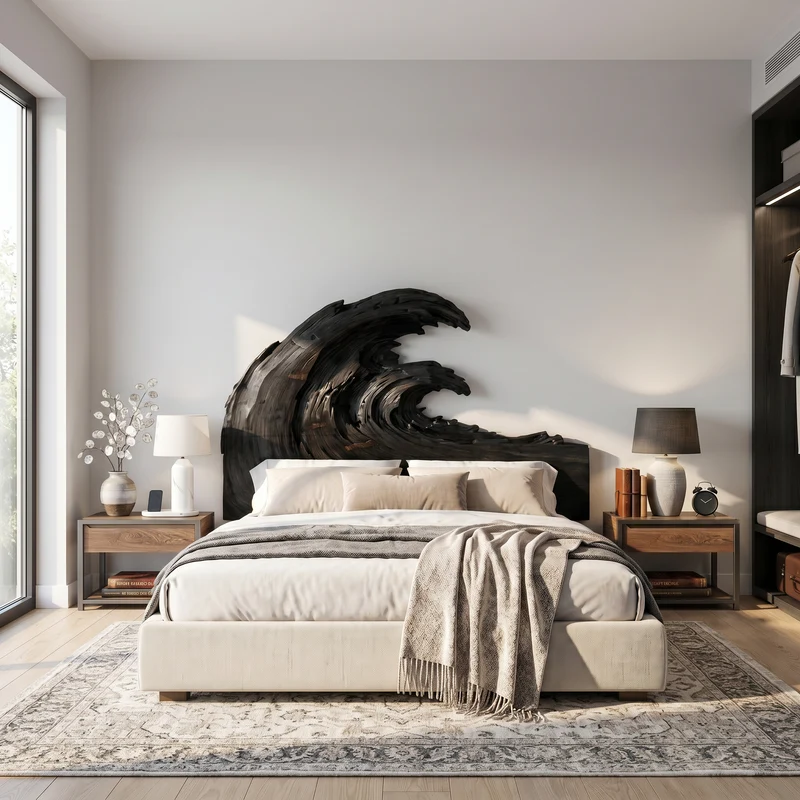 Organic Flowing Grain Headboard Wooden Bed Headboard For Bedroom SINLSAHB058