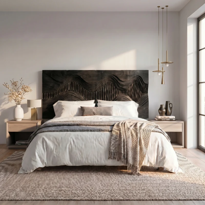 Rustic Mountain Landscape Headboard Wooden Bed Headboard For Bedroom SINLSAHB053