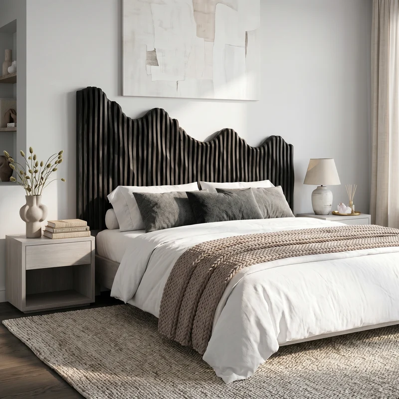 Organic Mountain Landscape Headboard Wooden Bed Headboard For Bedroom SINLSAHB051