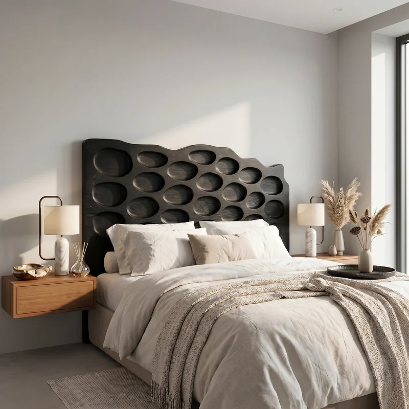 Modern Circular Cutout Headboard Wooden Bed Headboard For Bedroom SINLSAHB050