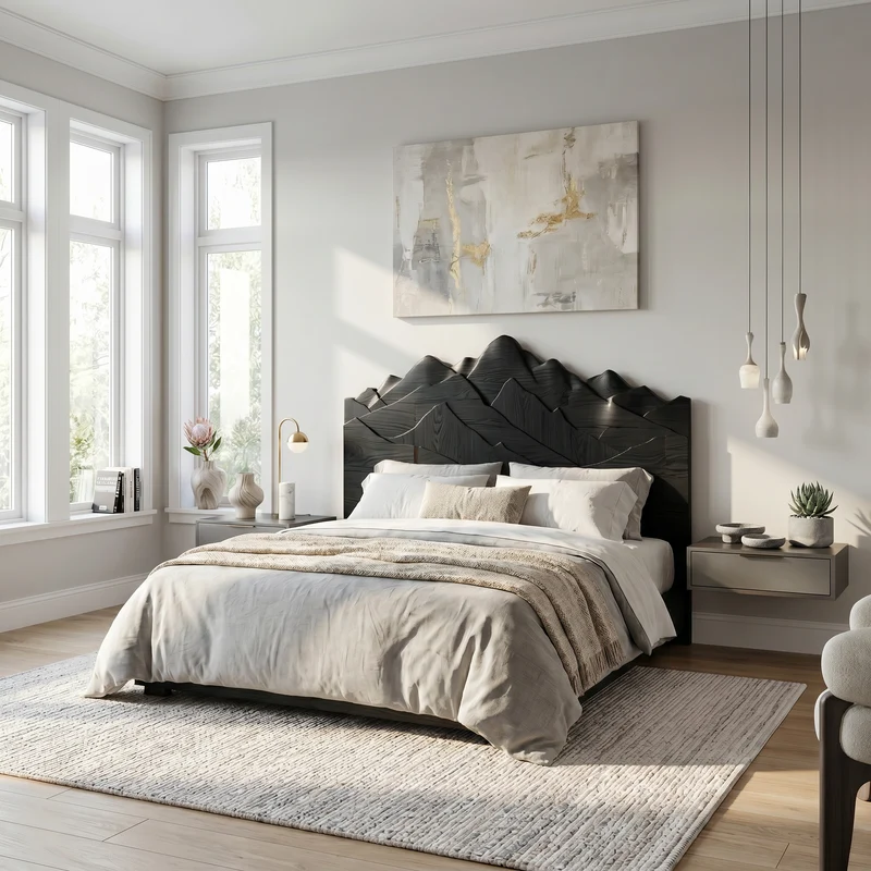 Rustic Mountain Headboard Wooden Bed Headboard For Bedroom SINLSAHB048