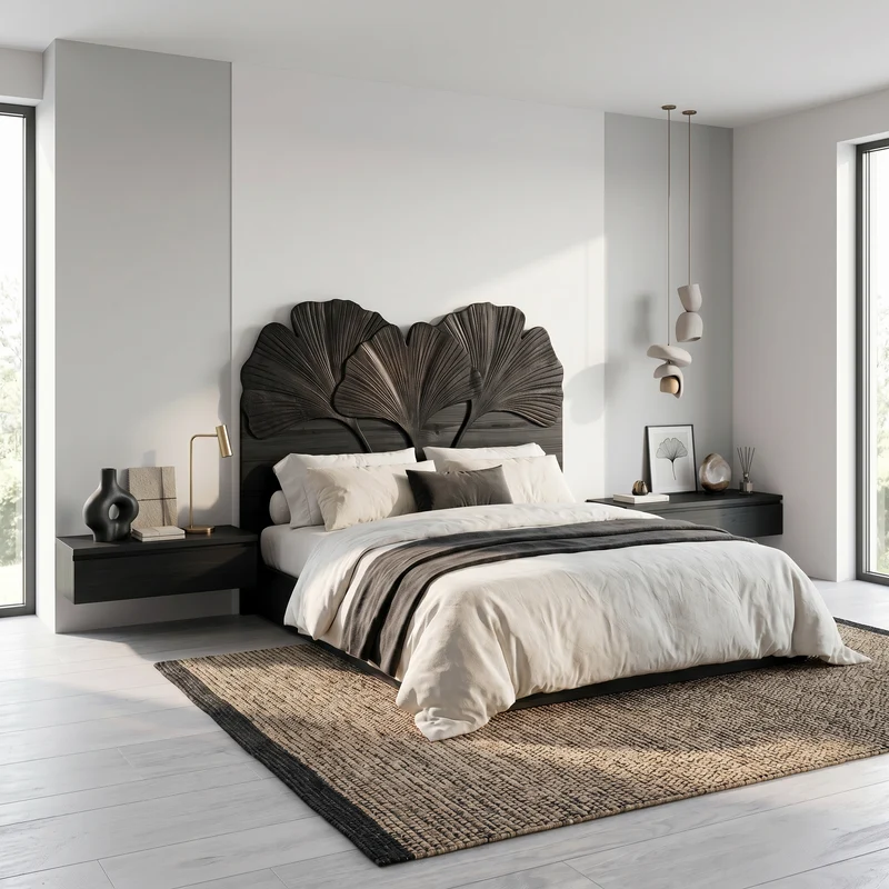 Modern Layered Leaf Headboard Wooden Bed Headboard For Bedroom SINLSAHB047