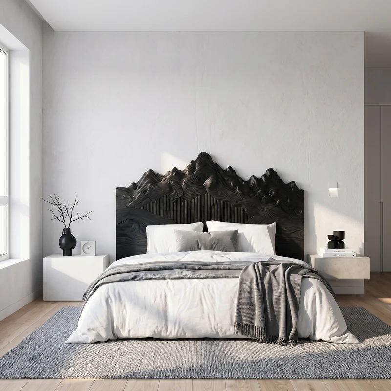 Rustic Mountain Peak Headboard Wooden Bed Headboard For Bedroom SINLSAHB045