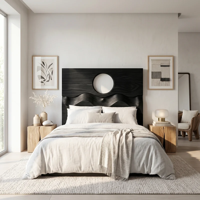 Organic Moon Cutout Headboard Wooden Bed Headboard For Bedroom SINLSAHB043