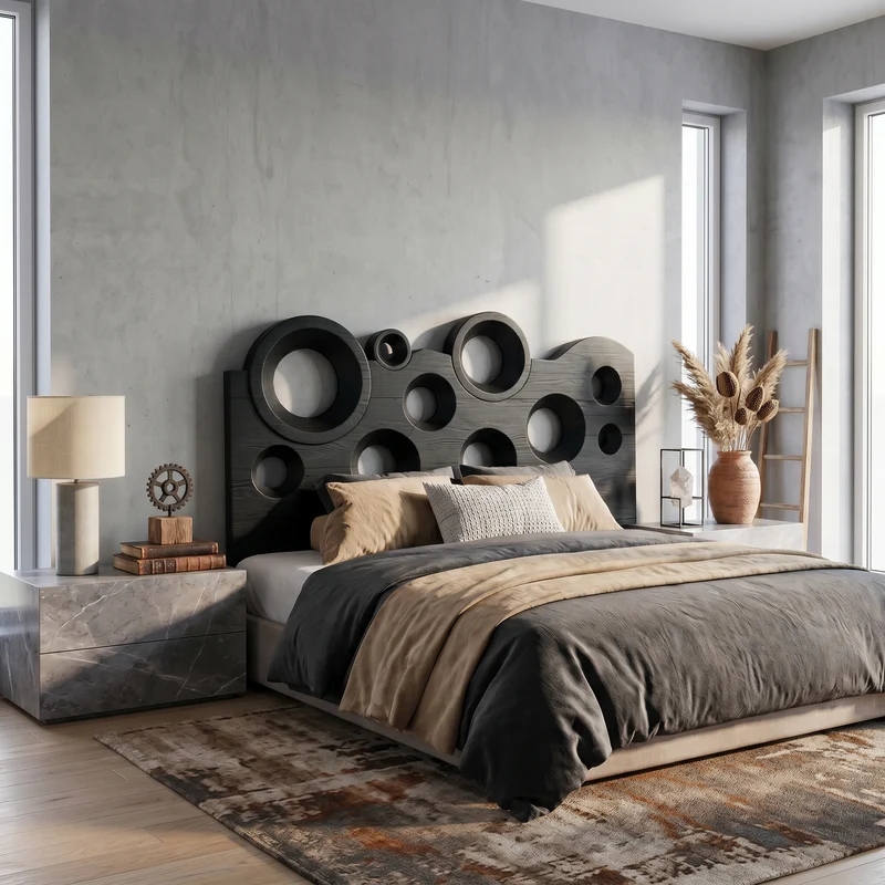 Modern Circular Cutout Headboard Solid Wood Bed Headboard For Bedroom SINLSAHB037