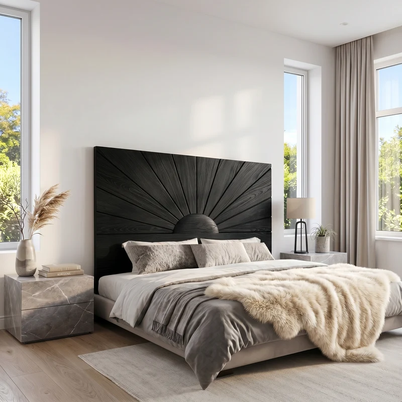 Organic Sunburst Headboard Solid Wood Bed Headboard For Bedroom SINLSAHB036