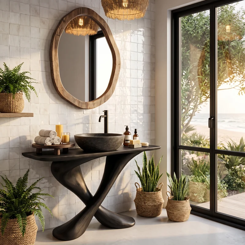 Organic Bathroom Vanity With Sculptural Tree Trunk Base For Bathroom SINLHABRV322