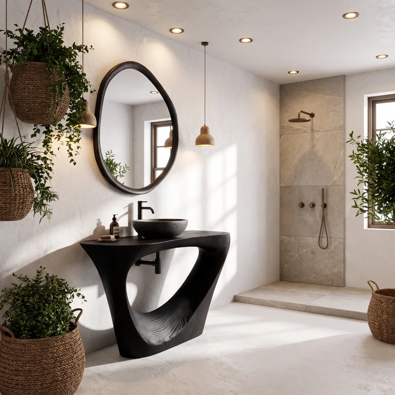 Live Edge Floating Bathroom Vanity With Sculptural Tree Support For Bathroom SINLHABRV320
