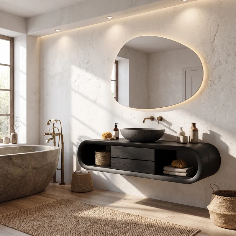 Nature Inspired Wall Mounted Bathroom Vanity With Live Edge Wood Design For Bathroom SINLHABRV319
