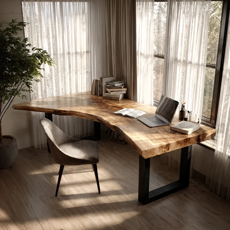 Live Edge Office Desk With Handcrafted Wood Slab Top For Home Office SINLKIDK159