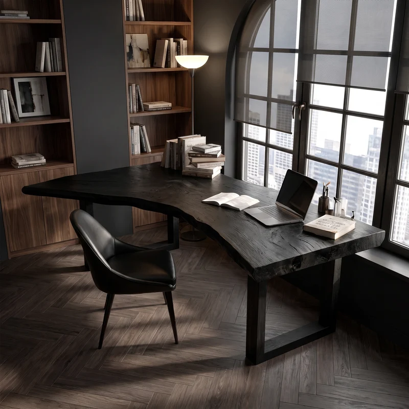 Live Edge Office Desk With Handcrafted Wood Slab Top For Home Office SINLKIDK159