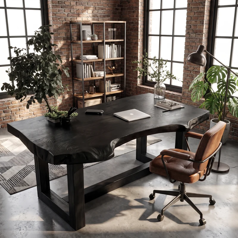 Minimal Desk With Live Edge Wooden Top For Home Office SINLKIDK157