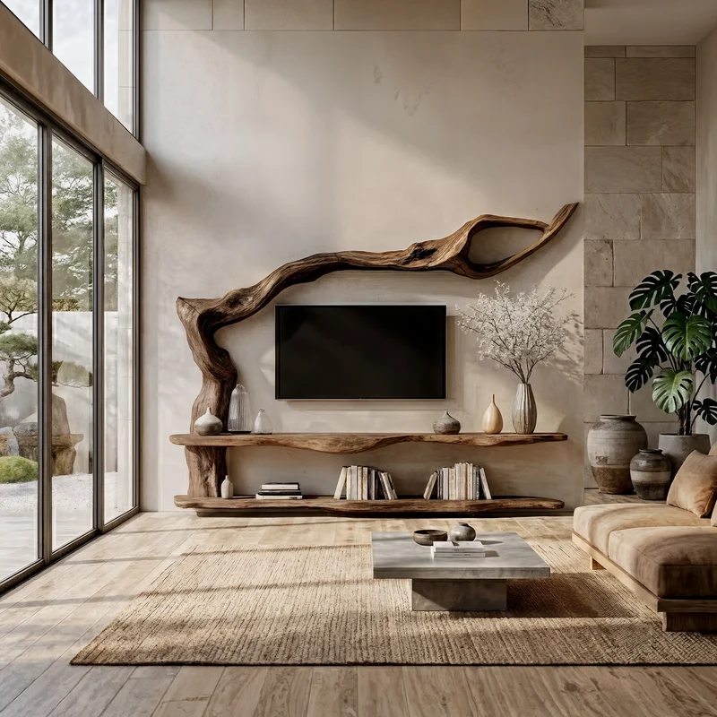 Contemporary TV Cabinet With Sculptural Tree Inspired Base For Living Room SINLKITC077