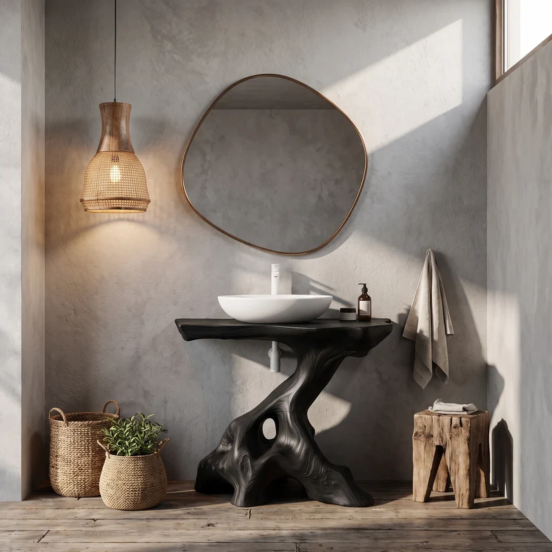 Statement Bathroom Vanity With Nature Inspired Tree Design For Powder Room SINLHABRV324