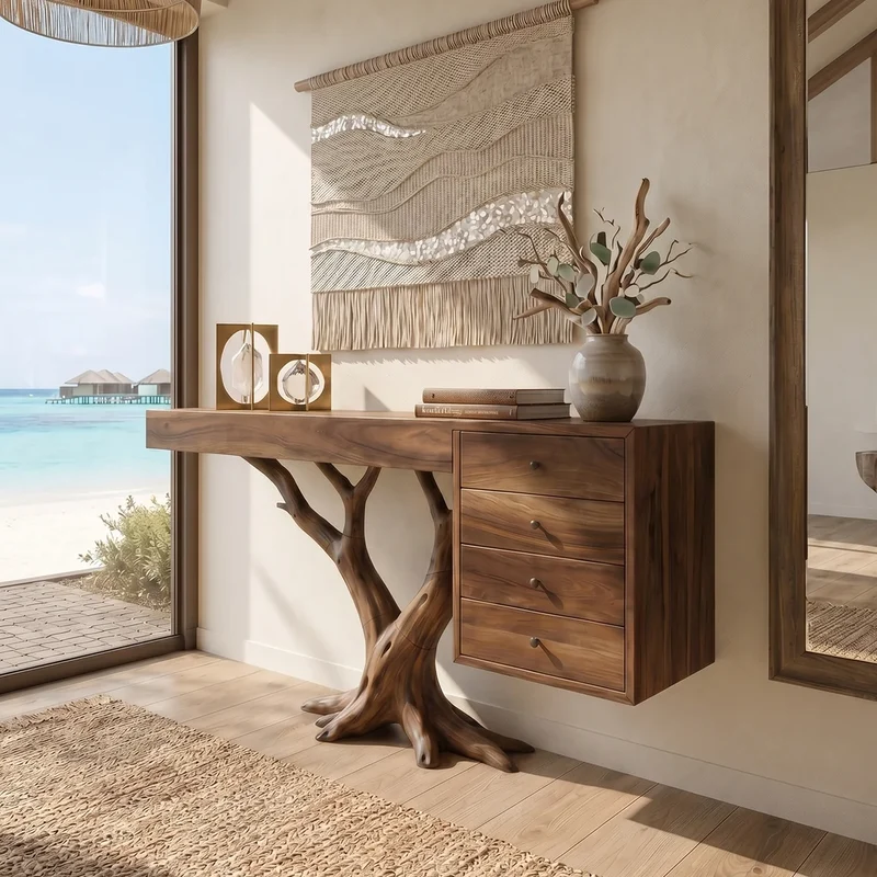 Organic Floating Console Table Designer Entryway SILDTTRCS074