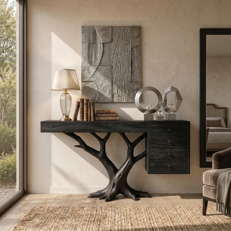 Organic Floating Console Table Designer Entryway SILDTTRCS074