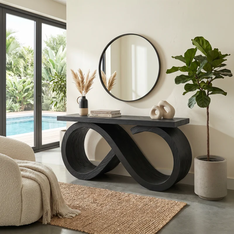 Contemporary Infinity Loop Console Table Modern Hallway SILDTTRCS072
