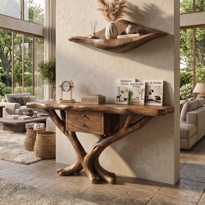 Organic Modern Tree Base Console Table Luxury Entryway SILDTTRCS071