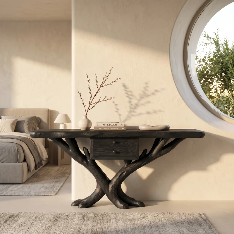 Organic Modern Tree Base Console Table Luxury Entryway SILDTTRCS071