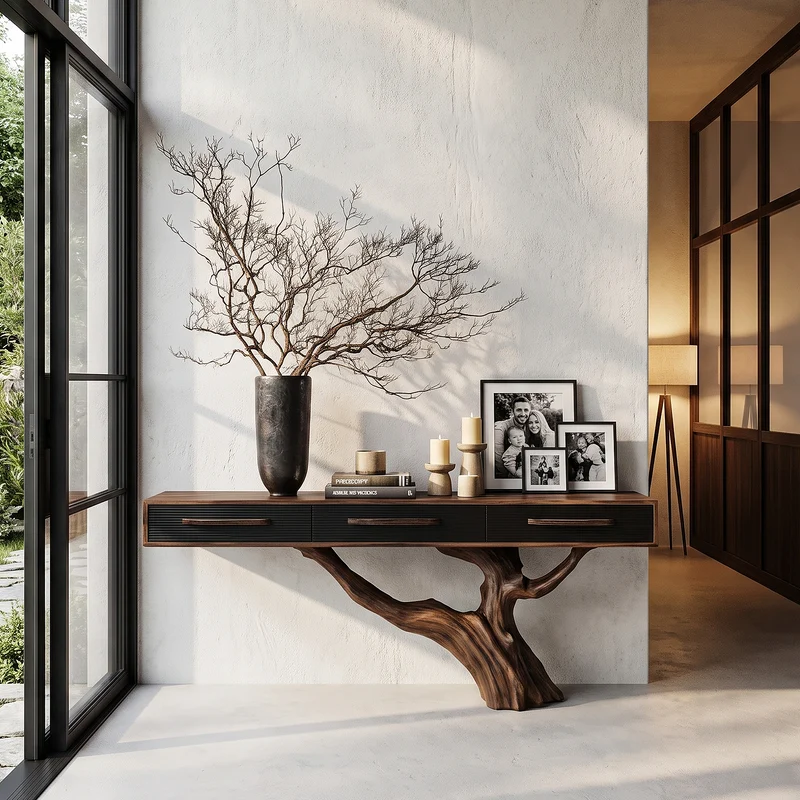 Statement Console Table With Nature Inspired Tree Base For Living Room SINLHACS672