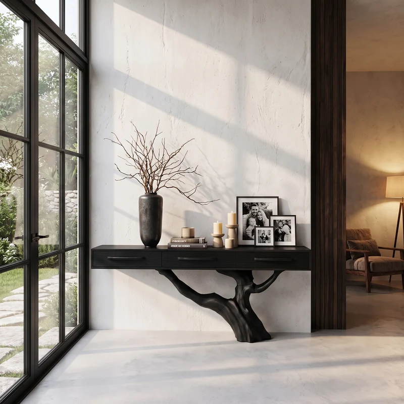 Statement Console Table With Nature Inspired Tree Base For Living Room SINLHACS672