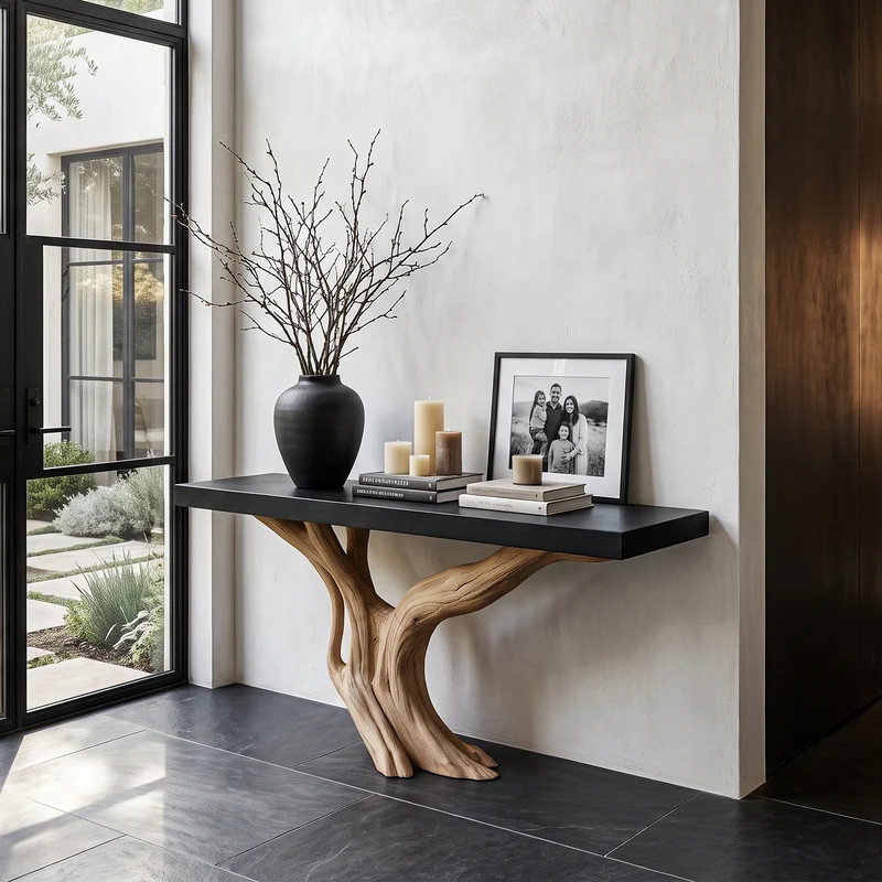Organic Wall Mounted Console Table With Sculptural Wood Base For Hallway SINLHACS671