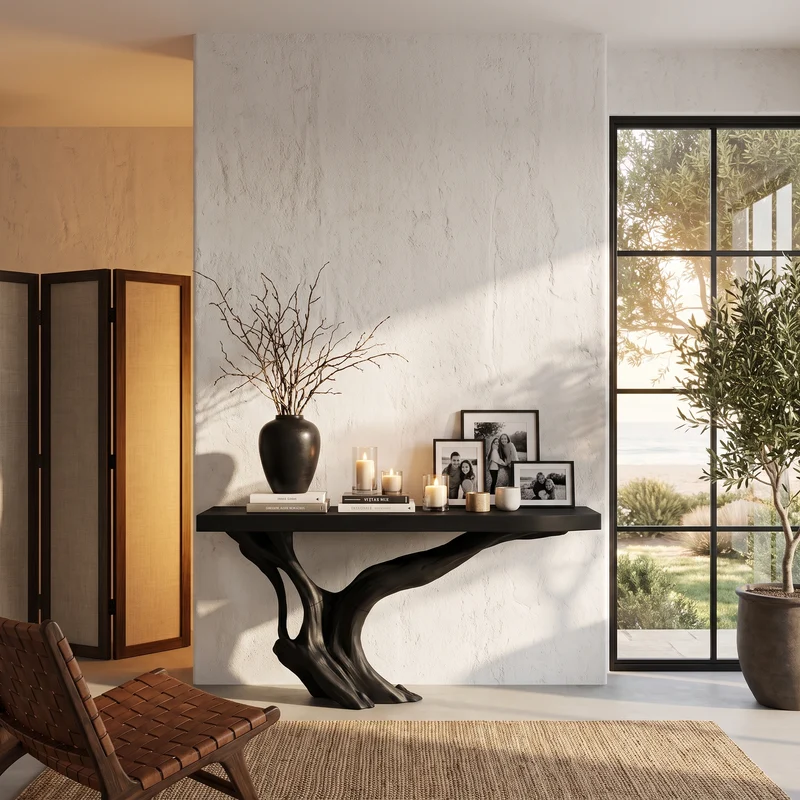 Organic Wall Mounted Console Table With Sculptural Wood Base For Hallway SINLHACS671