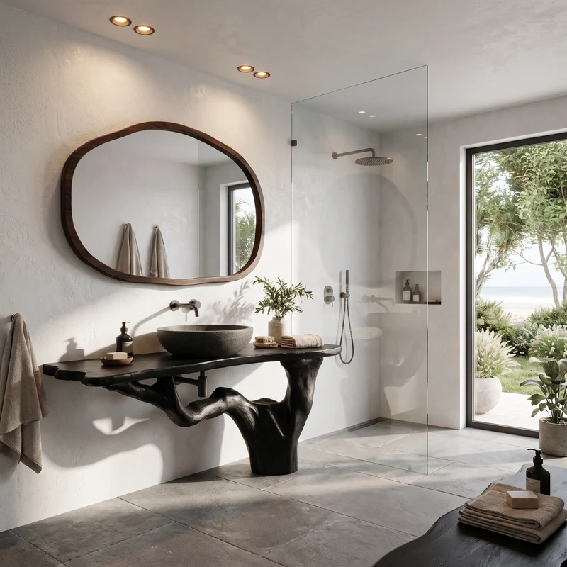 Handcrafted Bathroom Vanity With Tree Trunk Design For Powder Room SINLHABRV318