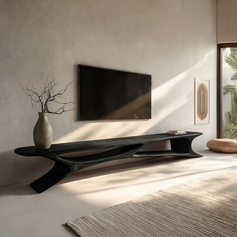 Handcrafted Sculptural Wooden TV Stand For Living Room RTTHHNTVC114
