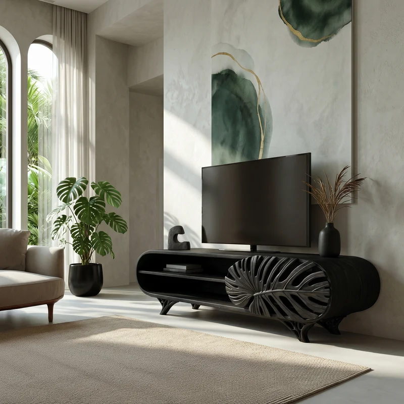 Modern Wooden TV Cabinet With Leaf Shape Door For Living RTTHHNTVC108
