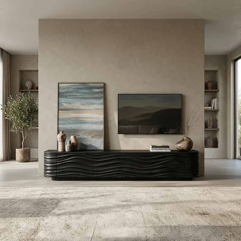 Contemporary Low Wood TV Stand For Media Room RTTHHNTVC081