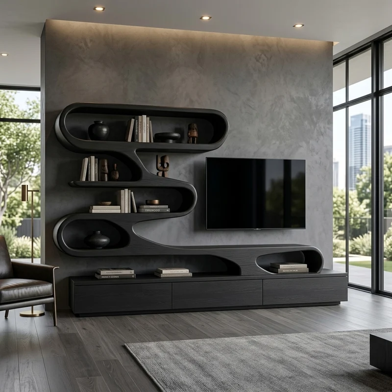 Modern Organic Wall TV Shelf System For Living Room SITHHNTVC036