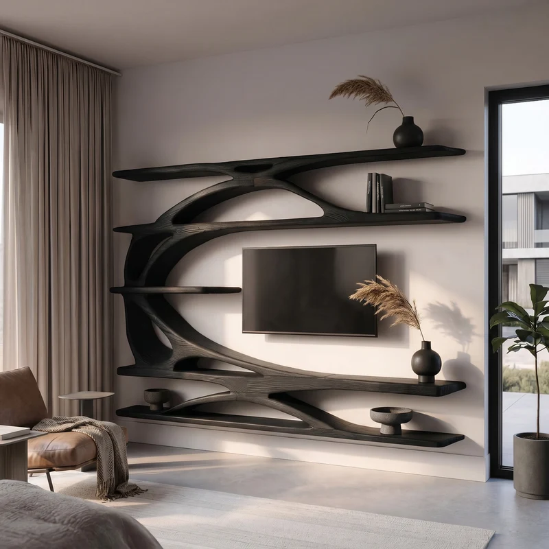 Modern Wall Mounted TV Stand With Bookshelf For Living Room SITHHNTVC022