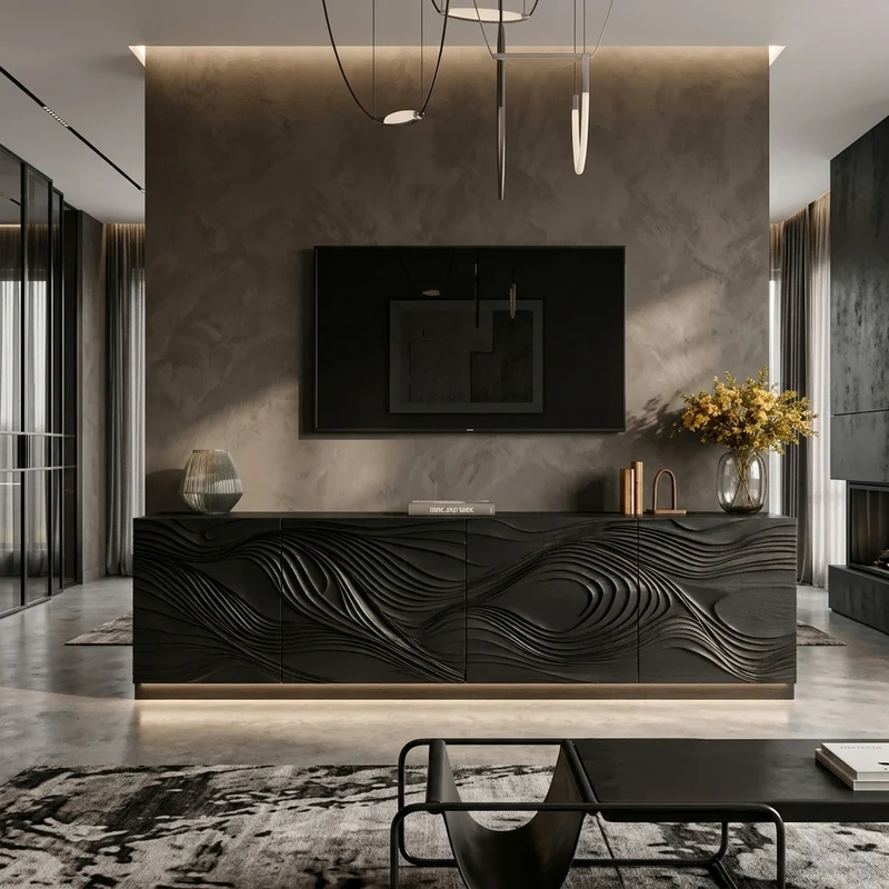 Artistic TV Console With Wave Pattern For Elegant Living Room SITHHNTVC009